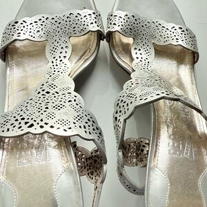 Unique Salvatore Ferragamo Garcia Metallic Leather Laser-Cut Sandals